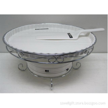White Porcelain Cake Stand, Pizza Dish, Serve Plate Set